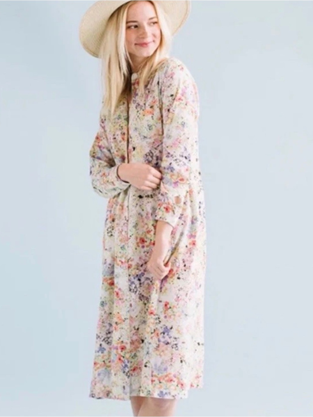 Sonnet James The Poppy Watercolor Floral Shirt Midi Dress